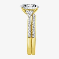 (F / Vs2) Womens 2 1/2 CT. T.W. Lab Grown White Diamond 10K Gold Oval Side Stone Bridal Set