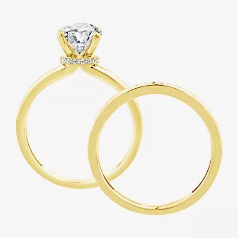 (F / Vs2) Womens 2 1/2 CT. T.W. Lab Grown White Diamond 14K Gold Oval Side Stone Bridal Set