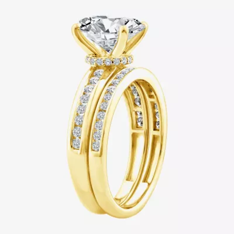 (F / Vs2) Womens 2 1/2 CT. T.W. Lab Grown White Diamond 14K Gold Oval Side Stone Bridal Set