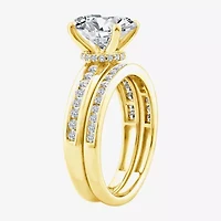 (F / Vs2) Womens 2 1/2 CT. T.W. Lab Grown White Diamond 14K Gold Oval Side Stone Bridal Set