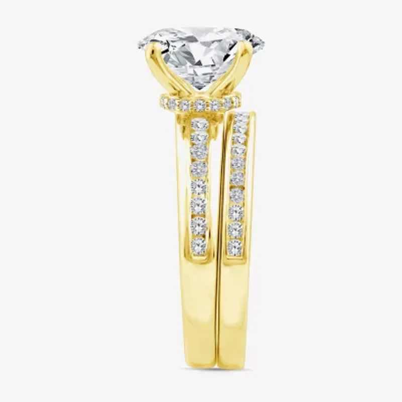 (F / Vs2) Womens 2 1/2 CT. T.W. Lab Grown White Diamond 14K Gold Oval Side Stone Bridal Set