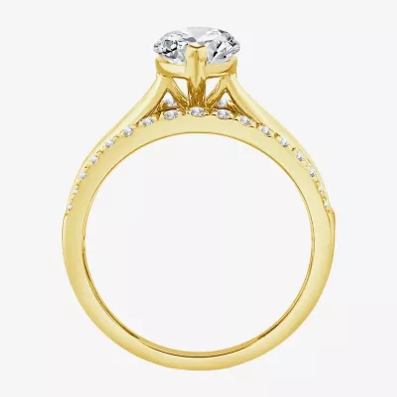 (F / Vs2) Womens 3 CT. T.W. Lab Grown White Diamond 10K Gold Marquise Side Stone Engagement Ring