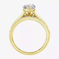 (F / Vs2) Womens 3 CT. T.W. Lab Grown White Diamond 10K Gold Marquise Side Stone Engagement Ring