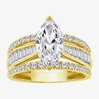 (F / Vs2) Womens 3 CT. T.W. Lab Grown White Diamond 10K Gold Marquise Side Stone Engagement Ring