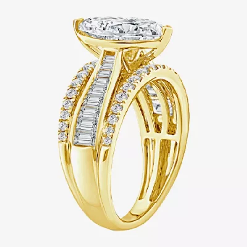 (F / Vs2) Womens 3 CT. T.W. Lab Grown White Diamond 10K Gold Marquise Side Stone Engagement Ring