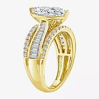 (F / Vs2) Womens 3 CT. T.W. Lab Grown White Diamond 10K Gold Marquise Side Stone Engagement Ring