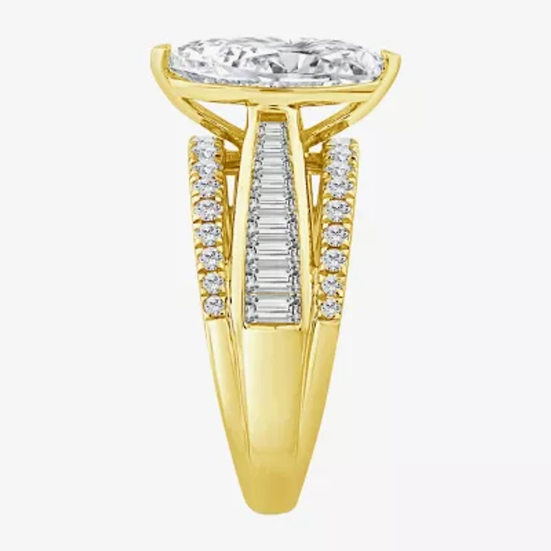 (F / Vs2) Womens 3 CT. T.W. Lab Grown White Diamond 10K Gold Marquise Side Stone Engagement Ring