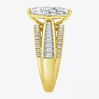 (F / Vs2) Womens 3 CT. T.W. Lab Grown White Diamond 10K Gold Marquise Side Stone Engagement Ring