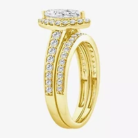(F / Vs2) Unisex Adult 1 1/2 CT. T.W. Lab Grown White Diamond 10K Gold Marquise Side Stone Halo Bridal Set