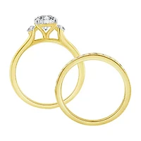 (F / Vs2) Unisex Adult 2 CT. T.W. Lab Grown White Diamond 10K Gold Round Side Stone Wedding Bridal Set