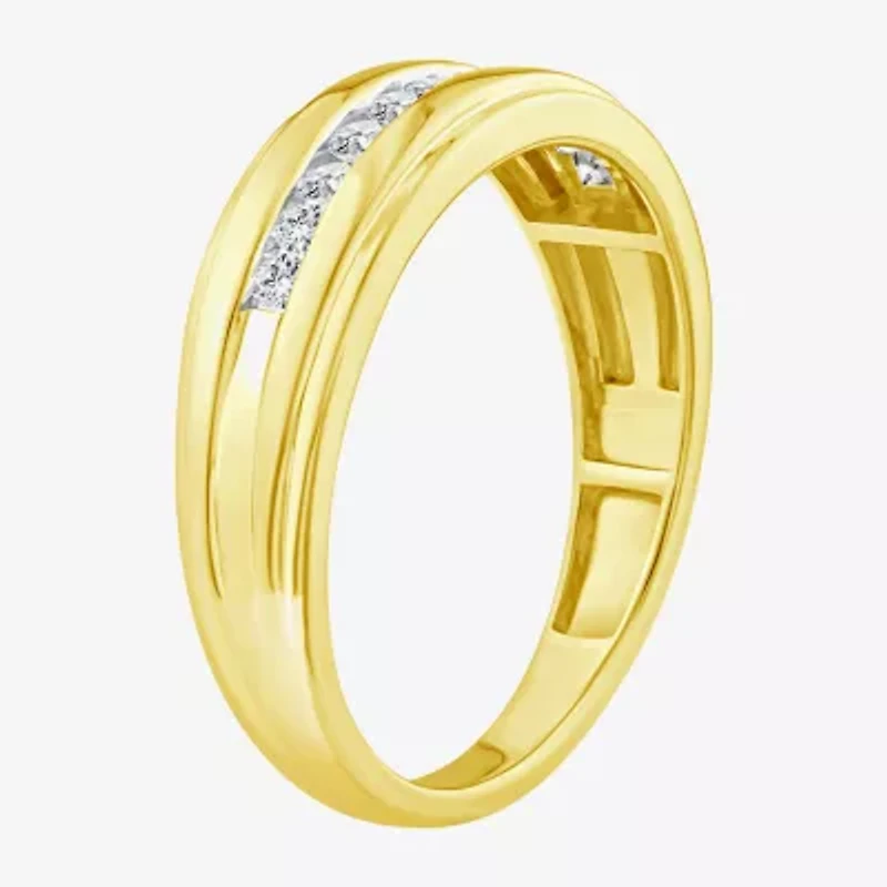 (F / Vs2) Unisex Adult 2 CT. T.W. Lab Grown White Diamond 10K Gold Round Side Stone Wedding Bridal Set