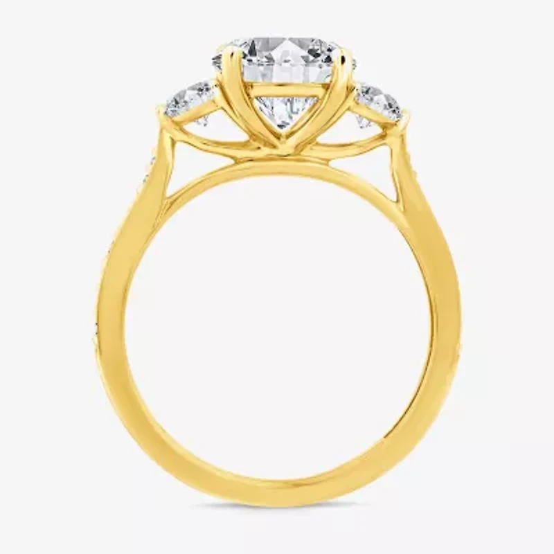 (F / Vs2) Womens 2 1/2 CT. T.W. Lab Grown White Diamond 10K Gold Round Side Stone 3-Stone Engagement Ring