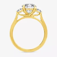 (F / Vs2) Womens 2 1/2 CT. T.W. Lab Grown White Diamond 10K Gold Round Side Stone 3-Stone Engagement Ring