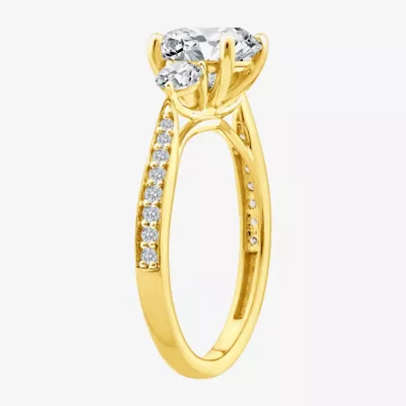 (F / Vs2) Womens 2 1/2 CT. T.W. Lab Grown White Diamond 10K Gold Round Side Stone 3-Stone Engagement Ring