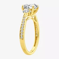 (F / Vs2) Womens 2 1/2 CT. T.W. Lab Grown White Diamond 10K Gold Round Side Stone 3-Stone Engagement Ring