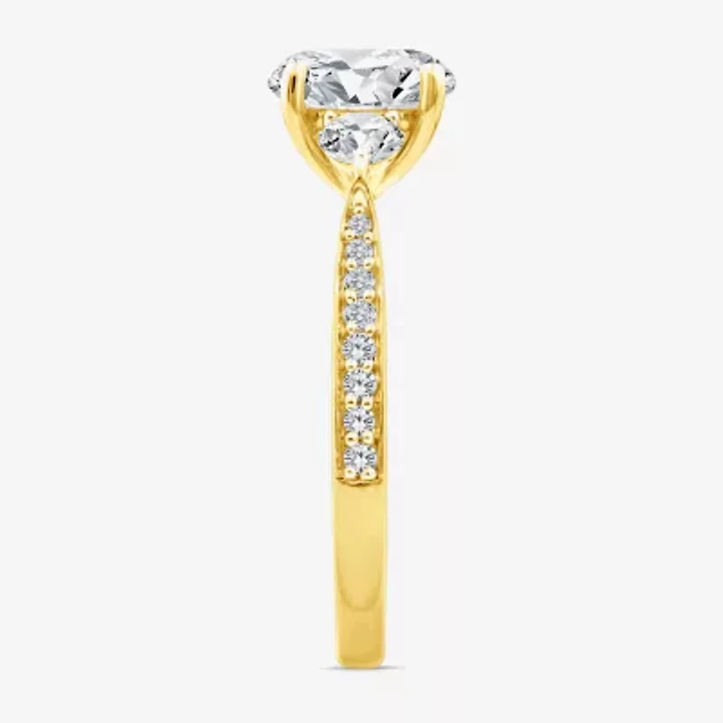 (F / Vs2) Womens 2 1/2 CT. T.W. Lab Grown White Diamond 10K Gold Round Side Stone 3-Stone Engagement Ring