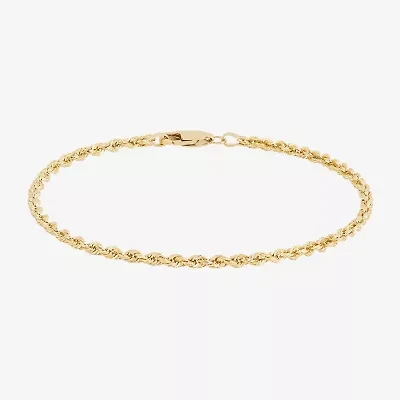 Womens 10K Gold 7.5 Inch Hollow Rope Chain Bracelet