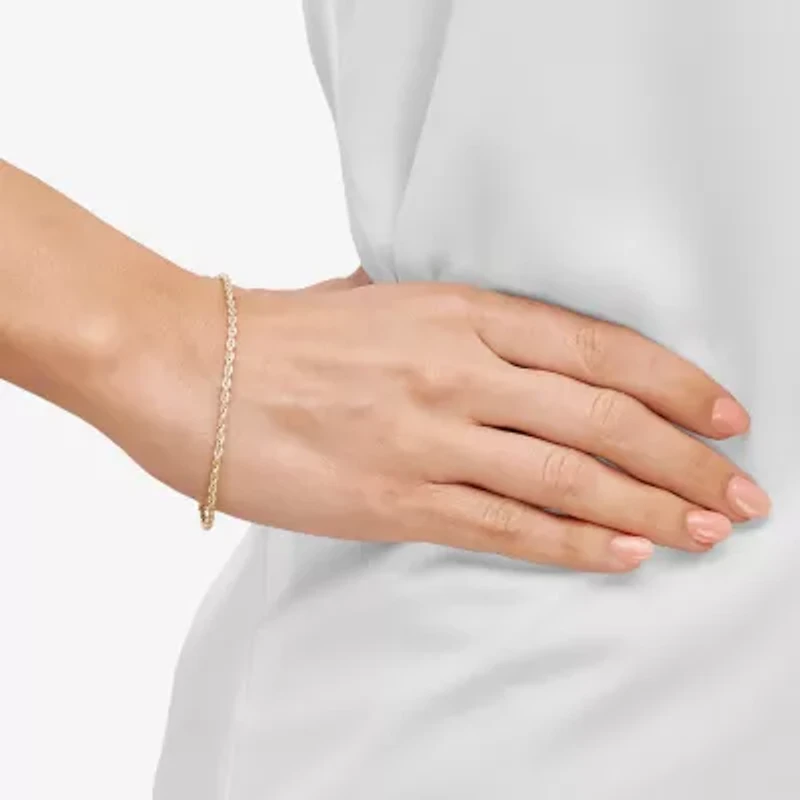 Womens 10K Gold 7.5 Inch Hollow Rope Chain Bracelet