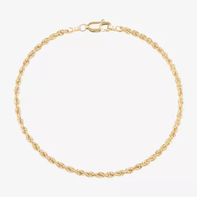 Womens 10K Gold 7.5 Inch Hollow Rope Chain Bracelet