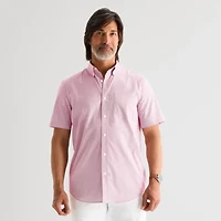 St. John's Bay Performance Poplin Mens Short Sleeve Classic Fit Stretch Fabric Button-Down Shirt