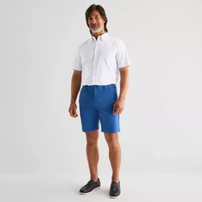 St. John's Bay Performance Poplin Mens Short Sleeve Classic Fit Stretch Fabric Button-Down Shirt