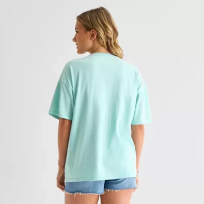 Arizona Womens Juniors Round Neck Short Sleeve Oversized Graphic T-Shirt