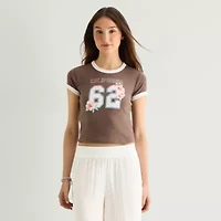 Arizona Womens Juniors Round Neck Short Sleeve Regular Fit Graphic T-Shirt