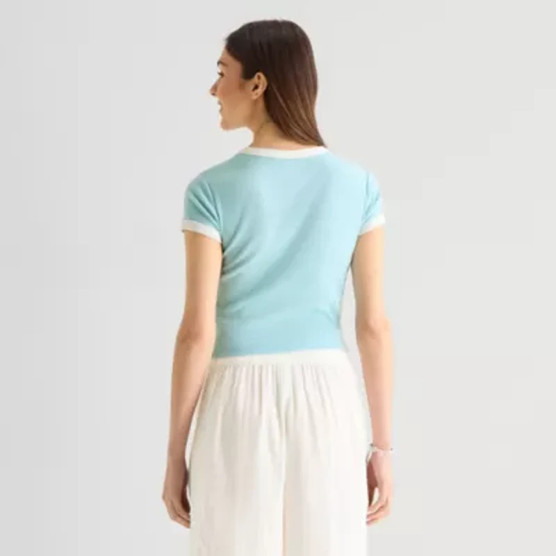 Arizona Womens Juniors Round Neck Short Sleeve Regular Fit Graphic T-Shirt