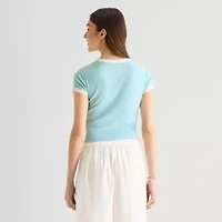 Arizona Womens Juniors Round Neck Short Sleeve Regular Fit Graphic T-Shirt