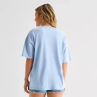Arizona Womens Juniors Round Neck Short Sleeve Oversized Graphic T-Shirt