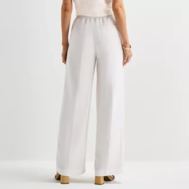 Liz Claiborne Linen Womens Wide Leg Mid Rise Pull-On Pant