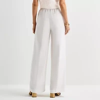 Liz Claiborne Linen Womens Wide Leg Mid Rise Pull-On Pant