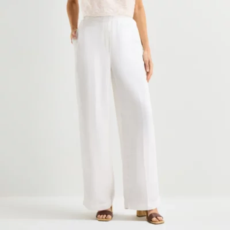 Liz Claiborne Linen Womens Wide Leg Mid Rise Pull-On Pant