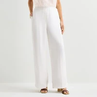 Liz Claiborne Linen Womens Wide Leg Mid Rise Pull-On Pant