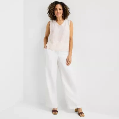 Liz Claiborne Linen Womens Wide Leg Mid Rise Pull-On Pant