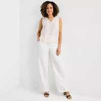 Liz Claiborne Linen Womens Wide Leg Mid Rise Pull-On Pant