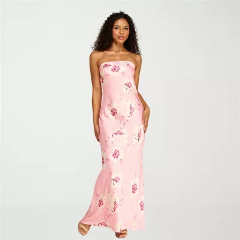 Premier Amour Womens Strapless Floral Maxi Dress