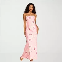 Premier Amour Womens Strapless Floral Maxi Dress