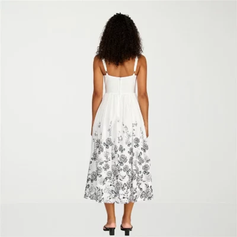 Premier Amour Womens Sleeveless Floral Midi Fit + Flare Dress