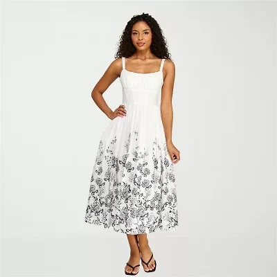 Premier Amour Womens Sleeveless Floral Midi Fit + Flare Dress