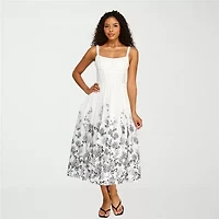 Premier Amour Womens Sleeveless Floral Midi Fit + Flare Dress