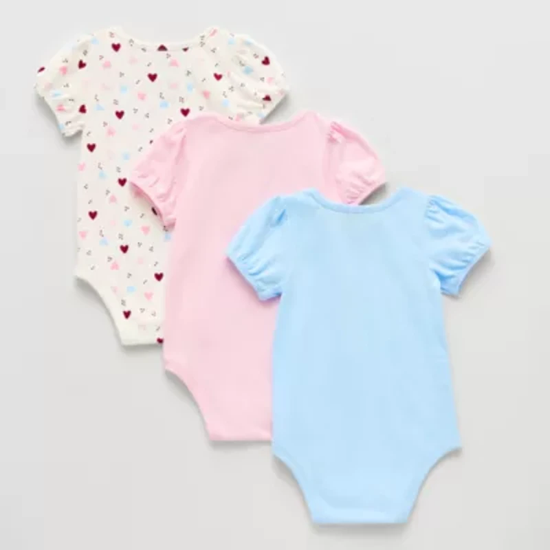 Okie Dokie Baby Girls Round Neck Short Sleeve 3-pc. Bodysuit