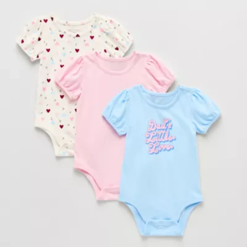 Okie Dokie Baby Girls Round Neck Short Sleeve 3-pc. Bodysuit