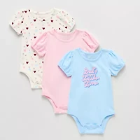 Okie Dokie Baby Girls Round Neck Short Sleeve 3-pc. Bodysuit