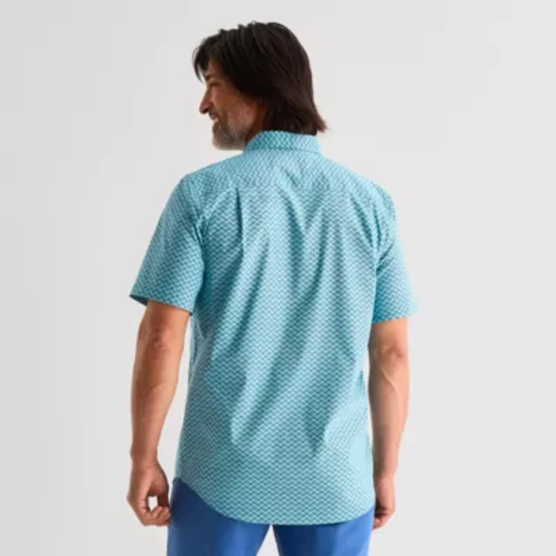 St. John's Bay Performance Poplin Mens Short Sleeve Classic Fit Stretch Fabric Button-Down Shirt