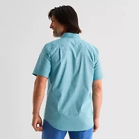 St. John's Bay Performance Poplin Mens Short Sleeve Classic Fit Stretch Fabric Button-Down Shirt