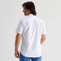 St. John's Bay Performance Poplin Mens Short Sleeve Classic Fit Stretch Fabric Button-Down Shirt
