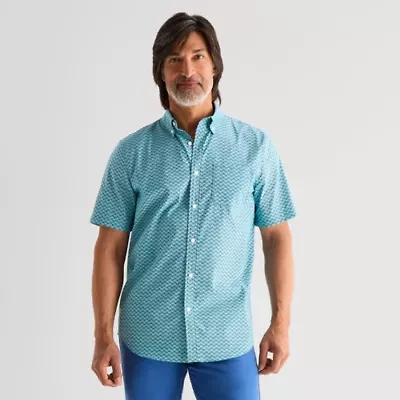 St. John's Bay Performance Poplin Mens Short Sleeve Classic Fit Stretch Fabric Button-Down Shirt