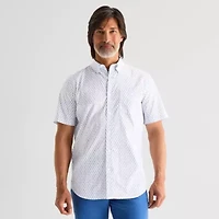 St. John's Bay Performance Poplin Mens Short Sleeve Classic Fit Stretch Fabric Button-Down Shirt