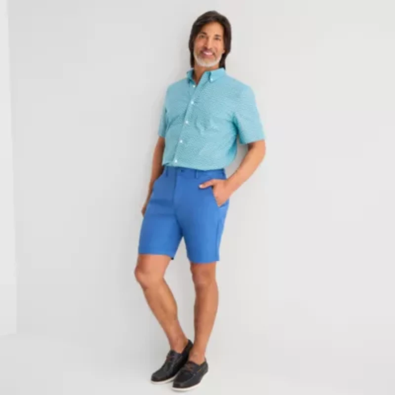 St. John's Bay Performance Poplin Mens Short Sleeve Classic Fit Stretch Fabric Button-Down Shirt